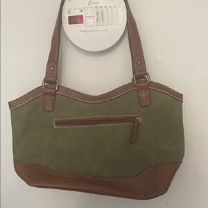 Green and Brown Shoulder Bag with Leather Accents